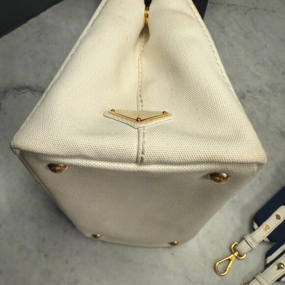 Prada Small White Canapa Logo Tote w/ Strap & Authenticity Certificate Card - Picture 11 of 16